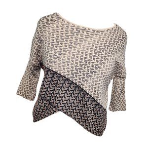 ANTHROPOLOGIE MOTH Knit Crop Crossover Top Ethnic Print Small Brown Tan Beads